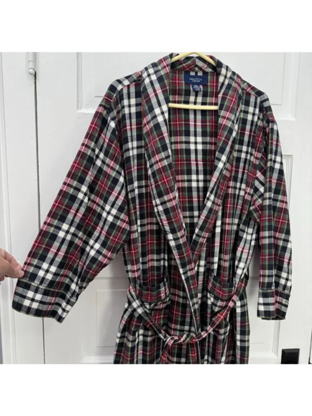 Nautica Sleepwear Mens L XL Plaid Cotton Belted Shawl Robe Pockets